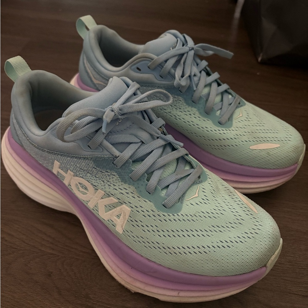 Hoka Women's Regular Width Bondi 8 Blue and Purple Running Shoes size 7.5